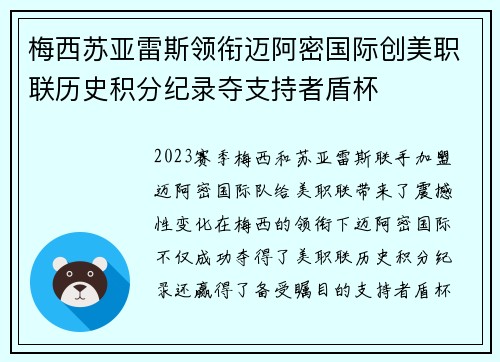 梅西苏亚雷斯领衔迈阿密国际创美职联历史积分纪录夺支持者盾杯 梅西苏亚雷斯领衔迈阿密国际创美职联历史积分纪录夺支持者盾杯